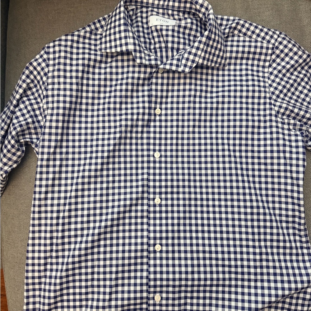 Eton Navy & White Gingham Dress Shirt